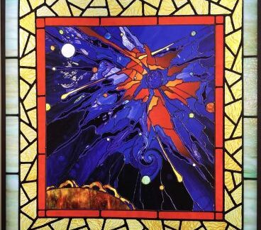 stained glass by Jeanette Carson; Photo by Elliot Little