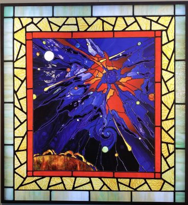 stained glass by Jeanette Carson; Photo by Elliot Little